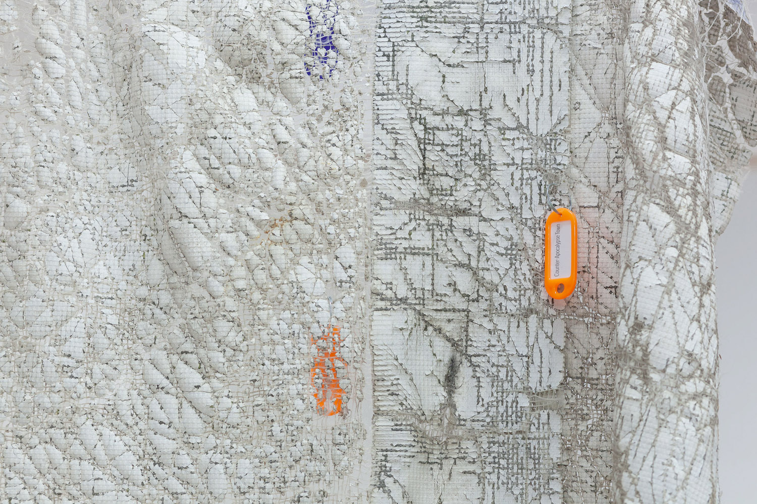 Anastasia Sosunova, Map of Tenderness, 2022 (detail). Vinyl banner, spray paint, digital print on paper, plastic, aluminum, steel. Exhibition view, Loggia. Photo: Flavio Palasciano.